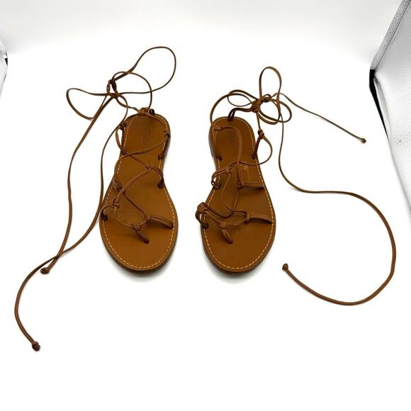 Madewell The Boardwalk Lace-Up Sandal English Saddle Brown Leather 9 L0963 - Picture 2 of 7